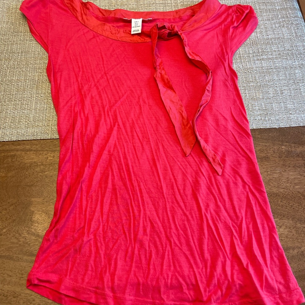 H&M Salmon Cap Sleeve Tie Front Blouse